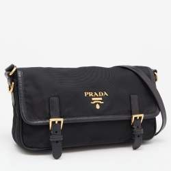 Pre Owned Prada Black Nylon and Leather Flap Crossbody Bag 