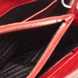Pre Owned Prada Red Saffiano Patent Leather Twin Turnlock Tote