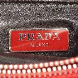 Pre Owned Prada Red Saffiano Patent Leather Twin Turnlock Tote