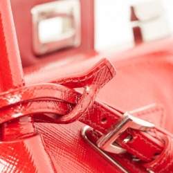 Pre Owned Prada Red Saffiano Patent Leather Twin Turnlock Tote