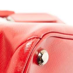 Pre Owned Prada Red Saffiano Patent Leather Twin Turnlock Tote