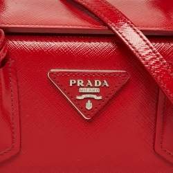 Pre Owned Prada Red Saffiano Patent Leather Twin Turnlock Tote