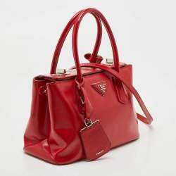 Pre Owned Prada Red Saffiano Patent Leather Twin Turnlock Tote