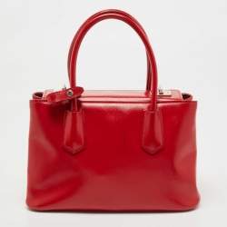Pre Owned Prada Red Saffiano Patent Leather Twin Turnlock Tote