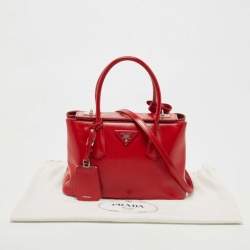Pre Owned Prada Red Saffiano Patent Leather Twin Turnlock Tote