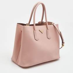 Prada Pink Saffiano Leather Medium Double Handle Tote