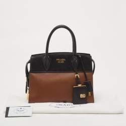 Prada Black/Brown Saffiano and City Calf Leather Small Esplanade Bag