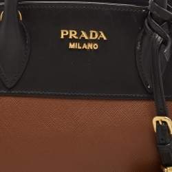 Prada Black/Brown Saffiano and City Calf Leather Small Esplanade Bag