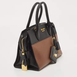 Prada Black/Brown Saffiano and City Calf Leather Small Esplanade Bag