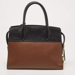 Prada Black/Brown Saffiano and City Calf Leather Small Esplanade Bag