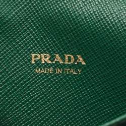 Pre Owned Prada Green Saffiano Leather Logo Flap Card Case