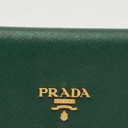 Pre Owned Prada Green Saffiano Leather Logo Flap Card Case