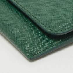 Pre Owned Prada Green Saffiano Leather Logo Flap Card Case