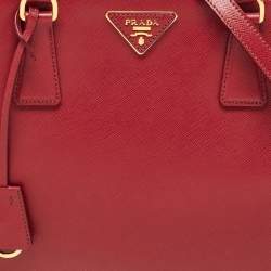 Prada Red Saffiano Lux Leather Middle Zip Tote