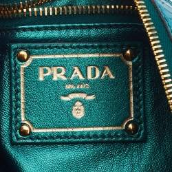 Pre Owned Prada Metallic Blue Watersnake Leather Crystal Embellished Clutch