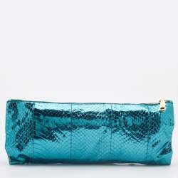Pre Owned Prada Metallic Blue Watersnake Leather Crystal Embellished Clutch