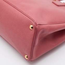 Pre Owned Prada Pink Saffiano Leather Medium Double Zip Tote