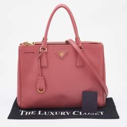 Pre Owned Prada Pink Saffiano Leather Medium Double Zip Tote