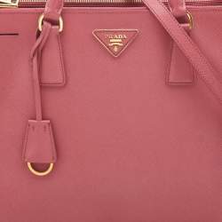 Pre Owned Prada Pink Saffiano Leather Medium Double Zip Tote