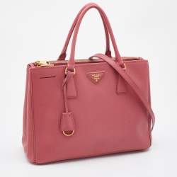 Pre Owned Prada Pink Saffiano Leather Medium Double Zip Tote