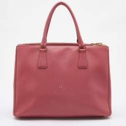 Pre Owned Prada Pink Saffiano Leather Medium Double Zip Tote