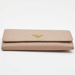 Pre Owned Prada Light Pink Move Leather Logo Flap Continental Wallet