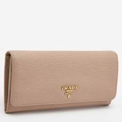 Pre Owned Prada Light Pink Move Leather Logo Flap Continental Wallet
