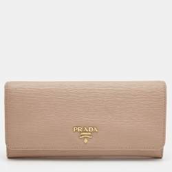 Pre Owned Prada Light Pink Move Leather Logo Flap Continental Wallet