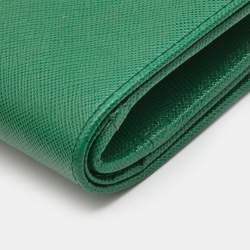 Pre Owned Prada Green Saffiano Metal Leather Logo French Wallet