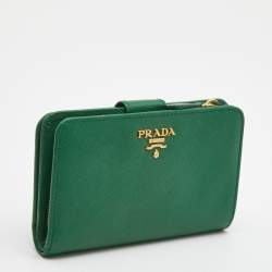 Pre Owned Prada Green Saffiano Metal Leather Logo French Wallet
