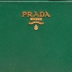 Pre Owned Prada Green Saffiano Metal Leather Logo French Wallet