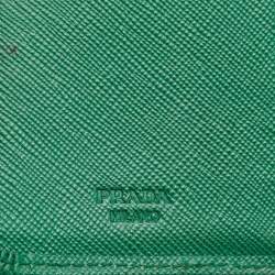 Pre Owned Prada Green Saffiano Metal Leather Logo French Wallet