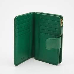 Pre Owned Prada Green Saffiano Metal Leather Logo French Wallet