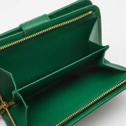 Pre Owned Prada Green Saffiano Metal Leather Logo French Wallet
