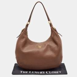 Prada Brown Vitello Danio Leather Zip Hobo