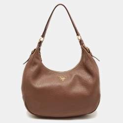 Prada Brown Vitello Danio Leather Zip Hobo
