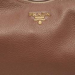 Prada Brown Vitello Danio Leather Zip Hobo