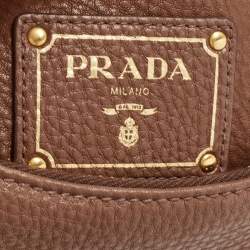 Prada Brown Vitello Danio Leather Zip Hobo