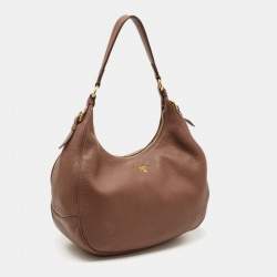 Prada Brown Vitello Danio Leather Zip Hobo