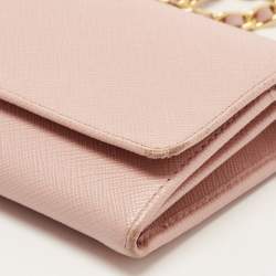 مملوكة مسبقًا Prada Pink Saffiano Leather Wallet On Chain