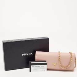 مملوكة مسبقًا Prada Pink Saffiano Leather Wallet On Chain