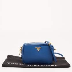 Pre Owned Prada Blue Saffiano Lux Leather Mini Camera Crossbody Bag