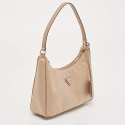Pre Owned Prada Beige Tessuto Nylon Mini Re-Edition 2005 Baguette Bag
