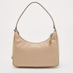 Pre Owned Prada Beige Tessuto Nylon Mini Re-Edition 2005 Baguette Bag
