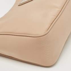 Pre Owned Prada Beige Tessuto Nylon Mini Re-Edition 2005 Baguette Bag