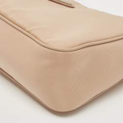 Pre Owned Prada Beige Tessuto Nylon Mini Re-Edition 2005 Baguette Bag