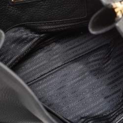 Pre Owned Prada Black Vitello Daino Leather Side Zip Shopping Tote