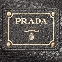 Pre Owned Prada Black Vitello Daino Leather Side Zip Shopping Tote