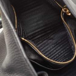 Pre Owned Prada Black Vitello Daino Leather Side Zip Shopping Tote