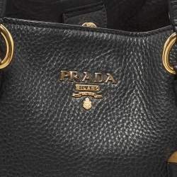 Pre Owned Prada Black Vitello Daino Leather Side Zip Shopping Tote
